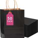 qiqee 50-Packs Black Paper Gift Bags with Handles Bulk 13"x10.3"x4.6" Large Size Party Favor Bags Multiple Uses