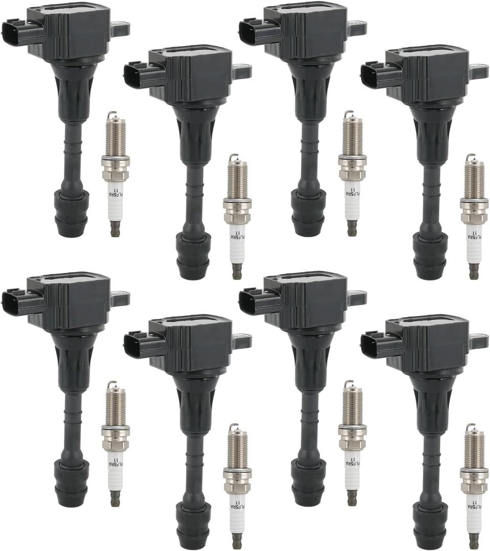 DICMIC Set of 8 Ignition Coil Pack & Spark Plug Compatible with Infiniti QX56 Nissan Armada Pathfinder Titan V8 5.6L Replace# UF510, 5C1482, 1788335, 6734021, C719, GN10243