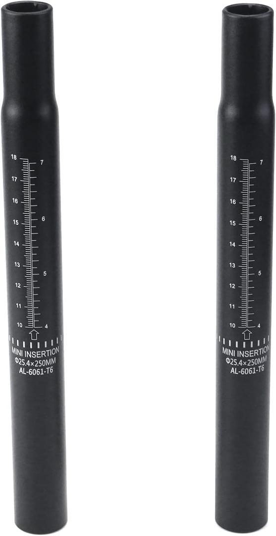 MY MIRONEY 2PCS Bike Seatpost Matte Black Bike Seat Post with Scale Aluminum Alloy Bicycle Seat Post Replacement for Road & Mountain Bike, 25.4 x 250mm