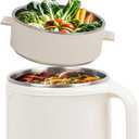 Electric Hot Pot with Steamer: 2.0L Ramen Cooker, Multifunctional Stainless Steel Electric Pot, Portable, Dual Power Adjustment for Dorm, Office, Travel (01white)
