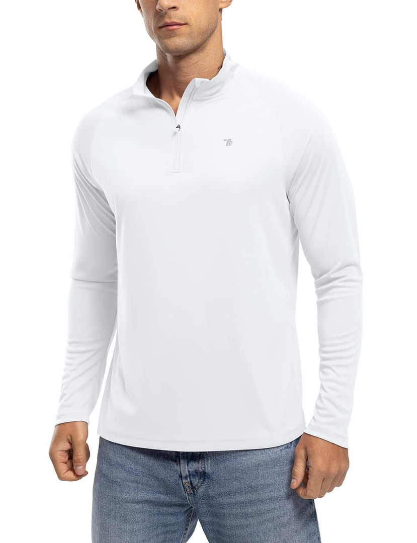 TBMPOY Men's Hiking Shirts 1/4 Zip Running Sun Protection Pullover Long Sleeve UPF 50+ Lightweight Fishing Rash Guard S