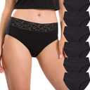 Cotton Hipster Panties for Women Lace Hiphugger Panties Bikini Underwear Pack (Large)