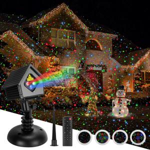 Laser Christmas Projector Lights Outdoor(GRB), 4 Holiday Theme HD Effects (Christmas, Firefly, Halloween, Dots and Lines), Christmas Decorations Projector Light Show for House Garden Party