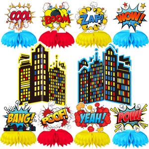 Oiuyamn 10 Pieces Hero Party Decoration, Hero Honeycomb Centerpieces 3D Table Topper Standing Decorations, Hero-Theme Party Supplies for Birthday Shower Decorations