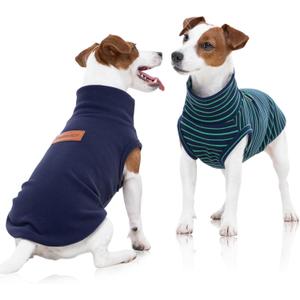 FUAMEY 2 Pack Dog Fleece Vest for Extra Small Dogs,Puppy Stretchy Dog Sweatshirts Warm Dogs Pullover Winter Pet Sweaters with Leash Hole Puppy Turtleneck Sleeveless Green Stripes XXS