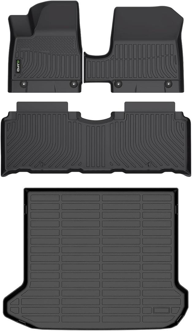 Floor Mats & Cargo Liner Custom for 2025 Hyundai Ioniq 5 with Unmovable Console, All Weather Protection TPE Automotive Floor Liners Fits Front& 2nd Row Set Accessories, Black