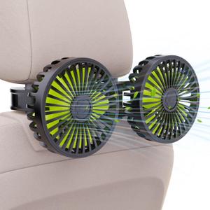 USB Car Cooling Fans for Backseat: Dual Head Car Fan for Kids 3 Speeds 360 Rotatable Vehicle Rear Headrest Fans 5V/2A Powerful Electric Air Circulation Fan for Sedan SUV RV Truck (USB Plug) (Black+Green)