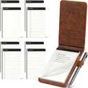 WEMATE 10 Pieces Notepad Holder Set Pocket Notebook - Included Mini Pocket Notepad Holder Set with 8 Memo Book Refills and Metal Pen for Meetings, Daily Records, and Notes 3 x 5 Inch (Brown)