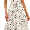 Womens Polka Dot Satin Halter Neck Dress V Neck A Line Flattering Figure Date Night Out Dress (Medium)