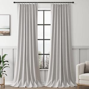 Silver Birch 100% Blackout Pinch Pleated Linen Curtains 108 Inches Long for Living Room Pinch Pleat with Hooks Back Tab Linen Drapes Thermal Insulated Room Darkening 108 Inch Length 40x108