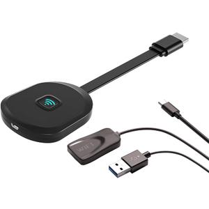 4K Wireless Display Adapter Dongle, Screen Mirroring for i-Phone i-Pad Android Laptop to TV Monitor Projector, Support AirPlay Miracast DLNA, No App Required Video Cast for Home Office (Black)