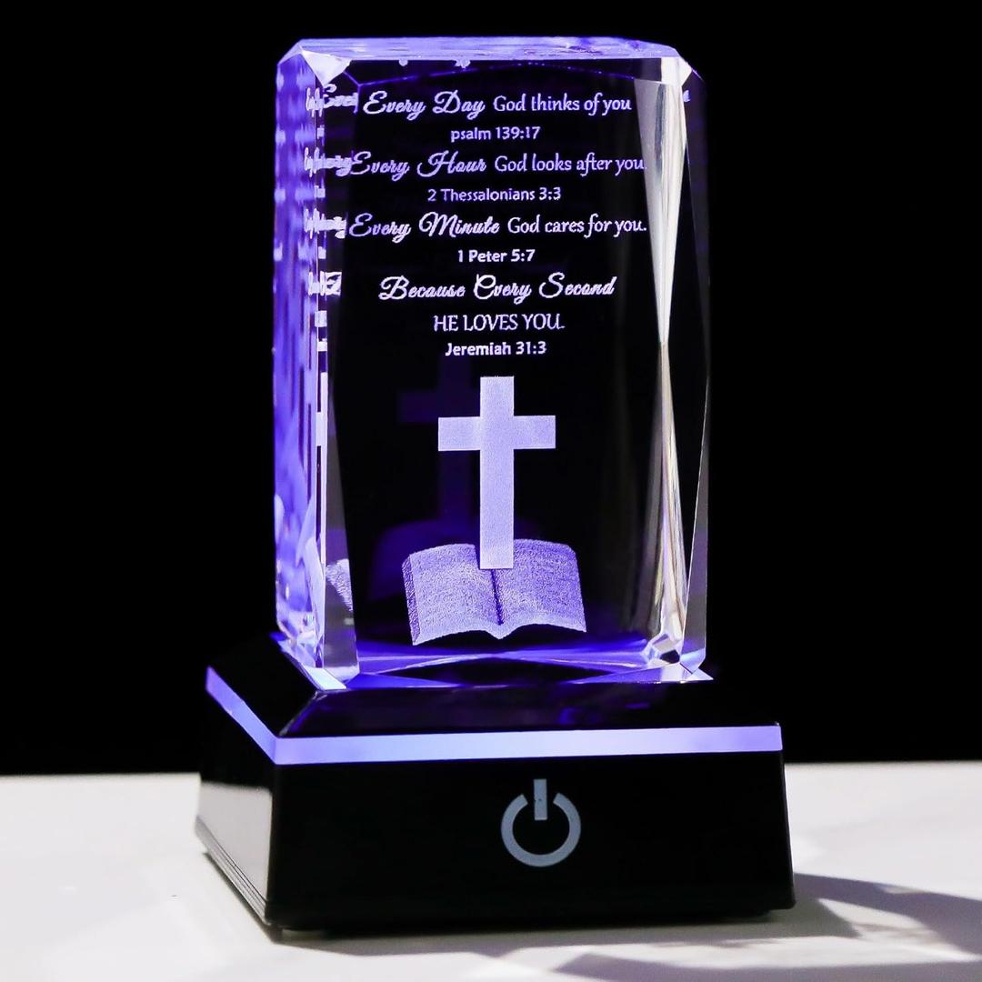 Movdyka 3D Crystal Christian Gifts for Women Men Inspirational Bible Verse Religious Keepsake with Colorful LED Night Light, Encouragement Spiritual Gifts for Women on Birthday Christmas