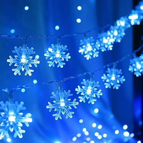 CESOF Christmas Lights, 20 Ft 40 LED Blue Snowflake String Lights Battery Operated Fairy Lights Hanging Lights for Bedroom Patio Room Party Home Xmas Decor Indoor Outdoor Christmas Tree Decoration
