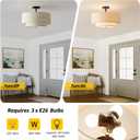 16-Inch Semi Flush Mount Ceiling Light Fixture with Linen Fabric Shade, Modern Drum Light Fixture 3-Light Bedroom Lights for Ceiling, Farmhouse for Living Room, Dining Room, Kitchen, Entrance