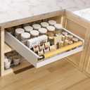 Pull Out Cabinet Organizer, 15.3'' Deep Expandable Slide Out Cabinet Organizer Fixed with Adhesive Nano Film, Slide Out Drawers Pull Out Tray for Cabinet in Kitchen, Pantry, Bathroom, White