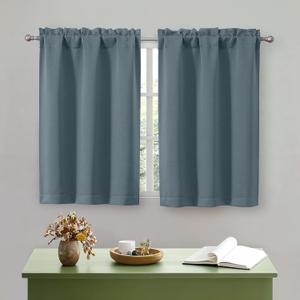 OWENIE Stone Blue Kitchen Curtains 36 Inch Length, Short Blackout Small Thermal Insulated Curtains Tier Over Sink Rod Pocket Half Window for Bathroom Bedroom Camper RV Bunk, 2 Panels, Each 30" Wx36 L
