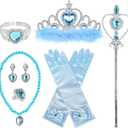 Princess Dress Up Accessories Princess Gloves, BIBUTY 7pcs Dress Up Set for Toddler Girls with Princess Crown, Wand, Gloves, Necklace, Earrings, Bracelet and Ring, Costume Toys for 3-6 yr Little Girls