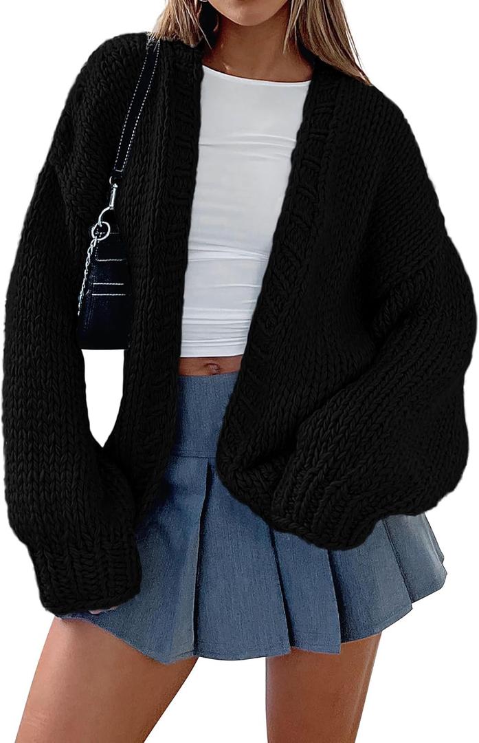 PRETTYGARDEN Cardigan Sweaters for Women Trendy Fall Fashion 2025 Long Sleeve Chunky Knit Cardigans Winter Clothing Outfits (Medium, Black)