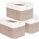 MINTWOOD Design 3-Pack Storage Baskets for Shelves, Playroom and Classroom Basket, Book Decorative Cube Bins, Woven Closet Organizers, Baby Nursery Baskets, Light Brown