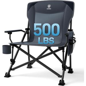 EVER ADVANCED Oversized Folding Camping Chair, for Adults Heavy Duty Lawn Chair with Side Pockets, Portable Collapsible Quad Chair for Outside, Support Up to 500lbs, Grey, Large