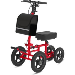 All Terrain Knee Scooter for Adults, Foldable Rolling Knee Scooter with DIY Stickers & Shock Absorber, Steerable Knee Walker for Broken Foot, Ankle Injuries & Surgery, Better Crutch Alternative