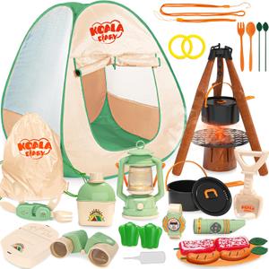 Kids Camping Set, SMILESSKIDDO 41 PCS Pretend Camping Set for Kids 3-5 with Pop Up Tent - Indoor and Outdoor Play Camping Toys for Toddlers