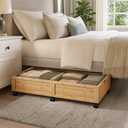 2 Pack Bamboo Under Bed Storage Containers with Wheels, Nature