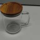 DRASTAR Glass Coffee Cups, 20 oz Large Coffee Mugs, Flat Bottomed Cups with Acacia Wood Lid, Glass Tea Cup with Handle, ClearTea Cup Set of 2