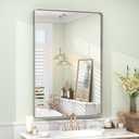 24x36 Inch Brushed Nickel Bathroom Mirror, Brushed Silver Metal Framed Wall Mirror, Rounded Corner Rectangle Vanity Mirror, Tempered Glass, Anti-Rust, Shatterproof (Horizontal/Vertical)