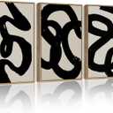 PHOPAGO Black Abstract Wall Art Ink Wash Minimalist Lines Framed Canvas Painting Artwork 11x14in Natural Framed