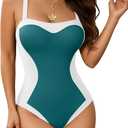 MANGOPOP Women One Piece Swimsuit Tummy Control Slimming Swim Suits Color Block Bathing Suit 2026 Beach Vacation Swimwear (White, XXL)