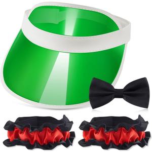 Hicarer 3 Pcs Casino Dealer Costume Set Includes Green Visors Hat Bowtie Armband Plastic Poker Hats Casino Dealer Costume Elastic Band Accessory Set for Las Vegas Birthday Game Nights