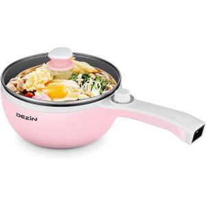 Dezin Hot Pot Electric Upgraded, Non-Stick Saut Pan, Rapid Noodles Electric Pot, 1.5L Mini Portable Hot Pot for Steak, Egg, Fried Rice, Ramen, Oatmeal, Soup with Power Adjustment (1.6 Quarts, Pink)