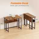 Huuger Folding Desk with Storage Shelf, 31.5 Inch Foldable Computer Table for Small Spaces, Space Saving Sofa Table for Couch, Writing Work Office Computer Desk, Easy to Fold, Rustic Brown, 18.5"d X 31.5"w