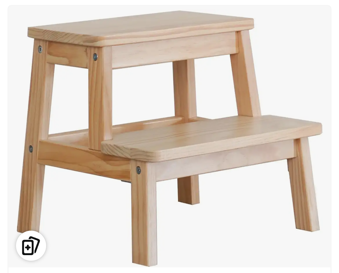 Adult & Child Wooden Two Step Stool ，Stepping Stool，Kids Step Stool Kitchen Step Stools for Bathroom– Perfect for Kitchen, Bathroom, Bedrooms & More (Wood Color)