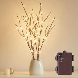 Fudios Lighted Branches with Timer 70 LED Fairy Lights 18in Battery Operated, Willow Branches with Lights for Vase Christmas Holiday Home Decor (Brown)