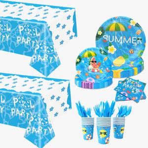 Pool Party Supplies,146Pcs Summer Plates and Napkins for 24 Guests