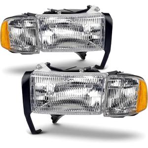 APSVE Headlights Assembly compatible with 1994-2001 Dodge Ram 1500,94-02 RAM 2500 3500,Fit Non-Sport Models Only, Headlamp w/Bulb & Corner Lights, Driver Passenger Side