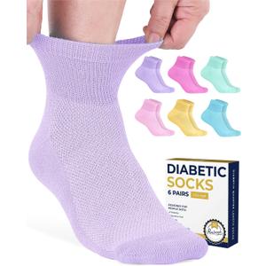 Pembrook Ankle Diabetic Socks for Women & Men | 6 Pairs | Wide Non Binding Socks Quarter Length | Edema Neuropathy Socks (Large, Pastel Colors Pack - 6 Pairs)