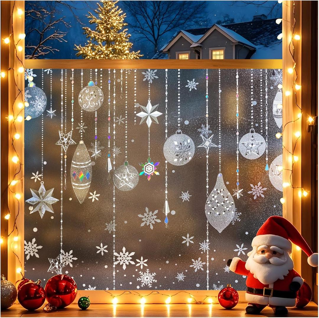 Viseeko Window Privacy Film Frosted Glass Window Film Static Cling UV Blocking Window Film Decorative Christmas Window Cling for Dining Room, Living Room 17.7x 78.7 (Snow)
