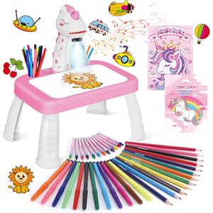 Drawing Projector for Kids, Art and Crafts, Drawing Board with Color Pens, Pencils, Crayons, Scrapbook, Unicorn Sticker Book, Ideal Toy for 3+ Year Old Girls & Boys (Unicorn Kit)
