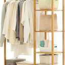 Jotsport Bamboo Clothing Rack with 6 Tier Storage Shelf Multifunctional Garment Organizer Wardrobe Closet for Guest Room Kids Baby Bedroom Entryway