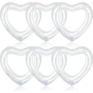 Sumind 6 Pcs Inflatable Heart Pool Floats, 47.3 x 39.4 Inch Bachelorette Heart Shaped Loungers Tube, Wedding Bride Float, Summer Swimming Ring, Water Beach Party for Adults(White)