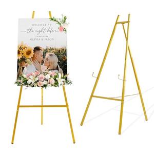 Milostelom 43.5" Gold Metal Easel Stand for Sign, Heavy Duty Folding Easel for Wedding Welcome Sign, Decorative Easel for Mirror, Art, Photo, Adjustable Painting Display 4-Tier Height