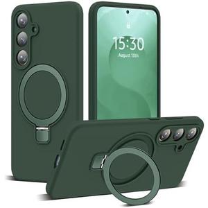 YEMORAN Designed for Samsung Galaxy S25 Plus 6.7'' with Magnetic Ring Stand[Compatible with Mag-Safe][Military-Grade Protection] Slim Liquid Silicone S25 Plus Phone Case for Men Wowen,Green