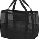 Mesh Beach Bag - Large Beach Tote Bag with Multiple Pockets for Family Beach Bag for Toys & Vacation Essentials (Black)