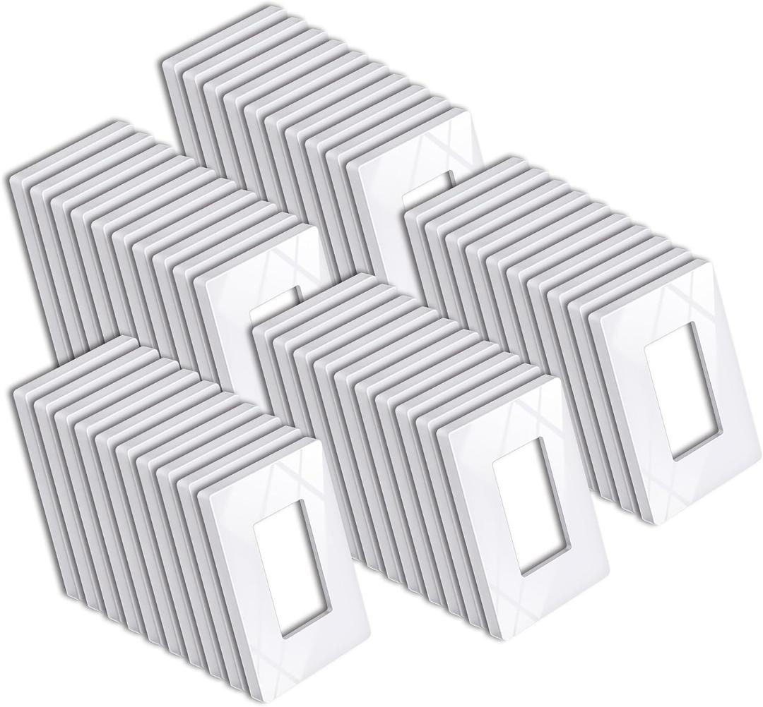 BESTTEN 50 Pack 1 Gang Screwless Decorator Wall Plate, USWP6 Gloss Snow White, Decorative Outlet Cover, Decor Light Switch Face Plate, H4.69 x W2.91