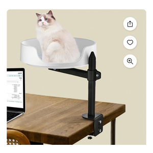 Cat Bed Desk Clamp for Kitty Elevated Pet Beds on Desk Cat Box with Pet Mat Indoor Outdoor Use (Straight Rod) white