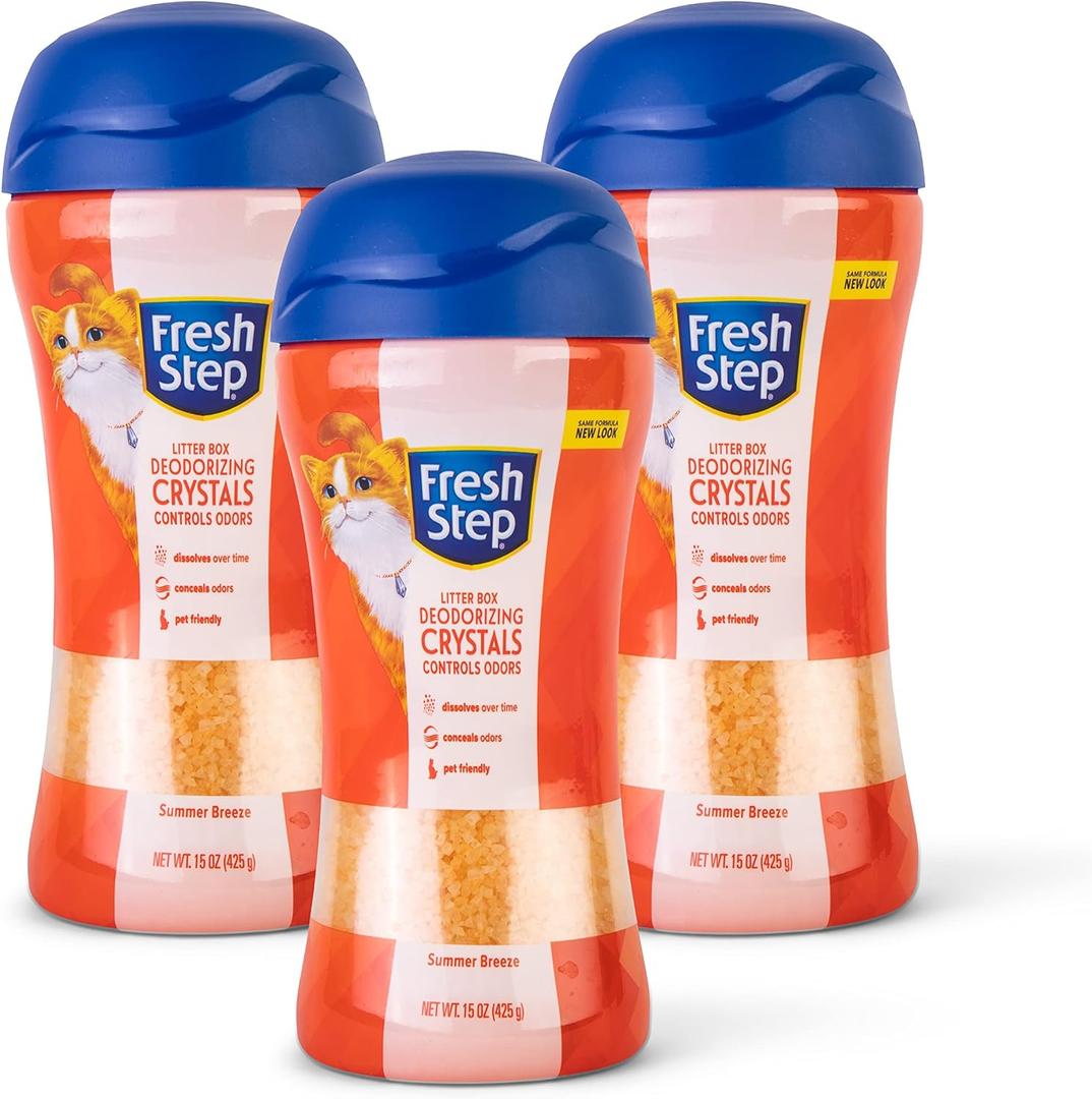 Fresh Step Cat Litter Crystals - Litter Box Deodorizer Product for All Cats - Combats Odors and Neutralizes Smells - Summer Breeze Scent, 15 Oz - 3 Pack