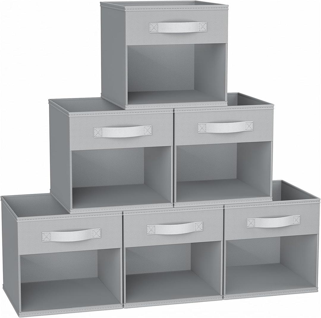 DIMJ 12.2 Inch Storage Cubes, 6 Pack Cube Storage Bins with Window, Fabric Storage Bins with Handle, Foldable Storage Cubes, Storage Box for Clothes, Toys, Books (Grey)